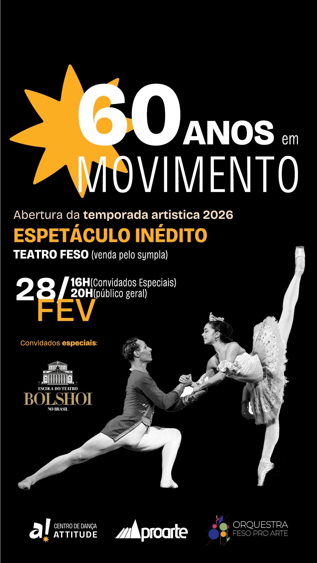 Cartaz Attitude 60 anos em movimento para abertura da temporada artística